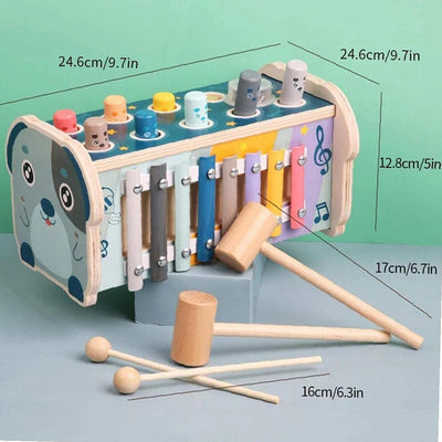 3-in-1 Montessori Holzspielzeug für Kinder ab 1 Jahr – Xylophon, Hammerspiel und Sortierbox zur Förderung der Motorik und Kreativität 1