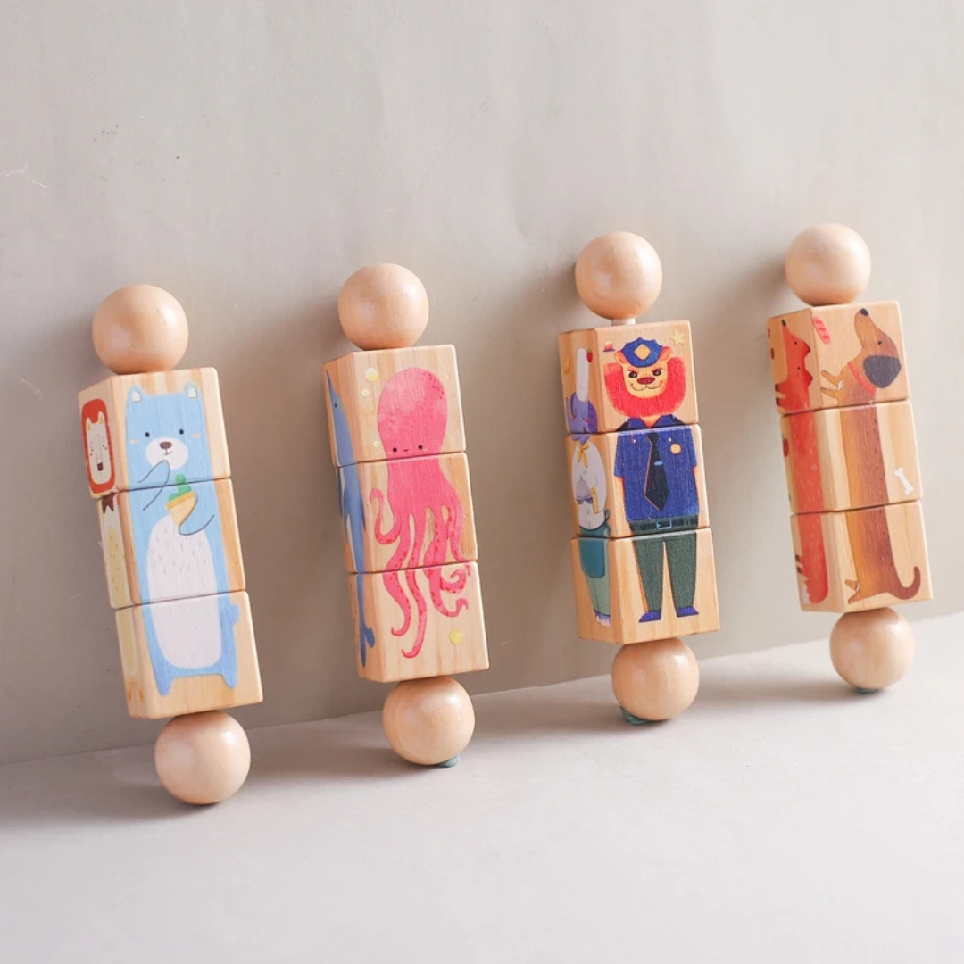 Holz Rassel mit Rotierenden Blöcken – Montessori Spielzeug für Babys