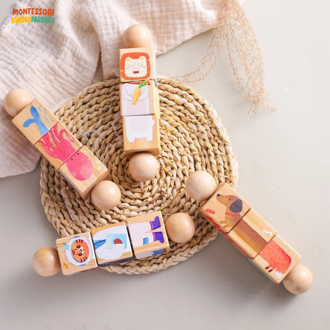 Holz Rassel mit Rotierenden Blöcken – Montessori Spielzeug für Babys
