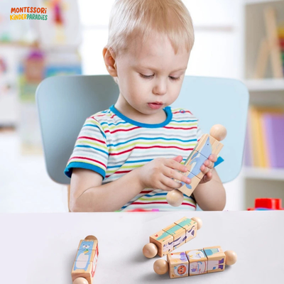 Holz Rassel mit Rotierenden Blöcken – Montessori Spielzeug für Babys