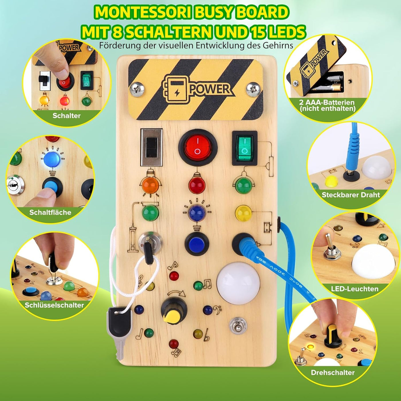 Holz Beschäftigt Board mit LED Licht – Montessori Lernspielzeug