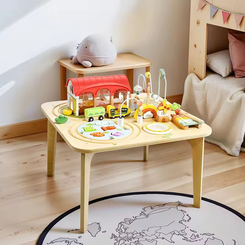 9-in-1 Holz-Aktivitätstisch für Kleinkinder – Lernzentrum mit Spielen für Feinmotorik, Kreativität und Musikalität 1