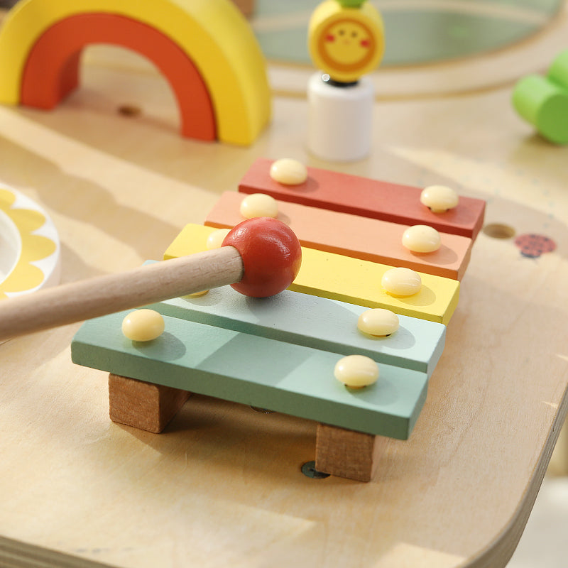9-in-1 Holz-Aktivitätstisch für Kleinkinder – Lernzentrum mit Spielen für Feinmotorik, Kreativität und Musikalität 5