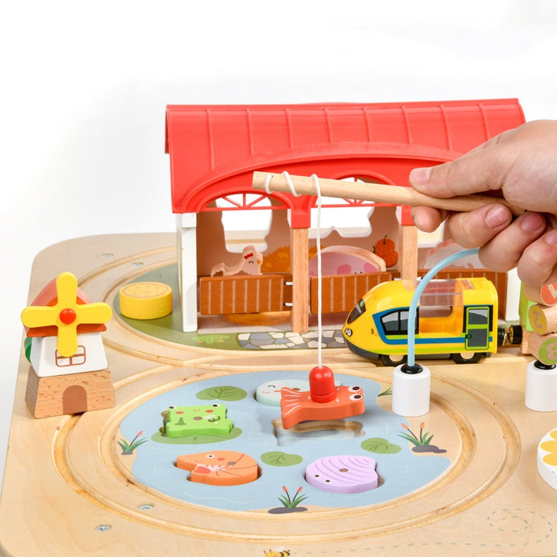 9-in-1 Holz-Aktivitätstisch für Kleinkinder – Lernzentrum mit Spielen für Feinmotorik, Kreativität und Musikalität 7