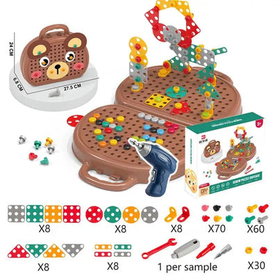 Bären Spielzeugkiste mit Bauteilen und Werkzeug – Kreatives Spielzeug für kleine Handwerker ab 3 Jahren, 30 x 20 x 15 cm 3