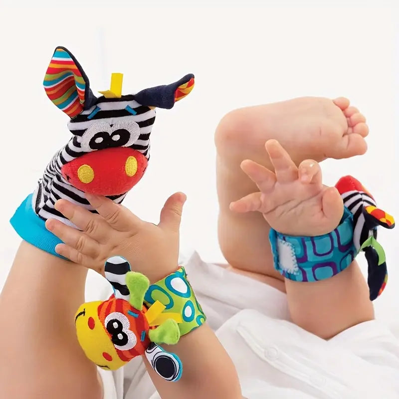Bunte Babysocken mit Rasseln – Sensorische Plüschsocken für spielerisches Lernen und Motorikförderung für 0-12 Monate 2