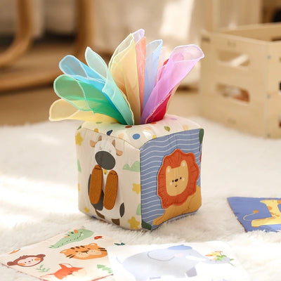 Bunte Montessori Baumwolle Tissue Box – Sensorisches Spielzeug zur Förderung der Fingerfertigkeit für Kleinkinder 0