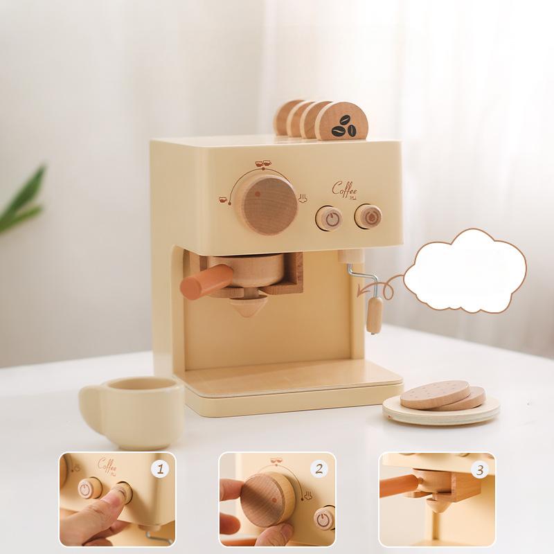Holz-Kaffeemaschine Küchenspielzeug für Rollenspiele – Kreatives Spielzeug für kleine Baristas ab 3 Jahren 3