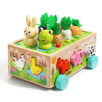 Holz Steckspiel für Kinder – Montessori Karotten Sortierspiel mit Tieren und Gemüse aus ungiftigem Gummiholz 0