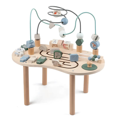 Montessori Aktivitätstisch aus Holz – Multifunktionaler Lerntisch für Kinder 4-36 Monate mit Kugelbahn und Formensortierer 0