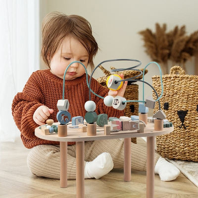 Montessori Aktivitätstisch aus Holz – Multifunktionaler Lerntisch für Kinder 4-36 Monate mit Kugelbahn und Formensortierer 1