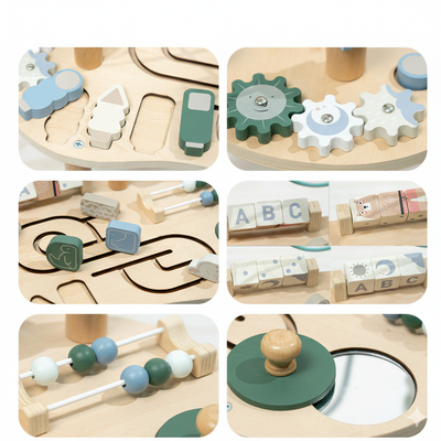 Montessori Aktivitätstisch aus Holz – Multifunktionaler Lerntisch für Kinder 4-36 Monate mit Kugelbahn und Formensortierer 3