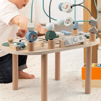Montessori Aktivitätstisch aus Holz – Multifunktionaler Lerntisch für Kinder 4-36 Monate mit Kugelbahn und Formensortierer 7