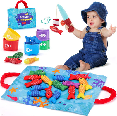 Montessori Angelspielzeug für Kinder ab 1 Jahr – Interaktives Lernspiel mit 15 bunten Fischen und 5 Eimern, Fördert Feinmotorik und Farberkennung 0