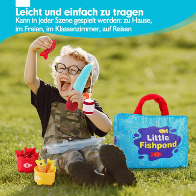 Montessori Angelspielzeug für Kinder ab 1 Jahr – Interaktives Lernspiel mit 15 bunten Fischen und 5 Eimern, Fördert Feinmotorik und Farberkennung 4