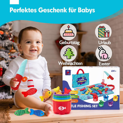 Montessori Angelspielzeug für Kinder ab 1 Jahr – Interaktives Lernspiel mit 15 bunten Fischen und 5 Eimern, Fördert Feinmotorik und Farberkennung 7