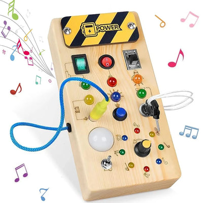 Montessori Beschäftigt Board aus Holz mit LED Licht – Sensorisches Spielzeug für Kinder von 2-4 Jahren 5