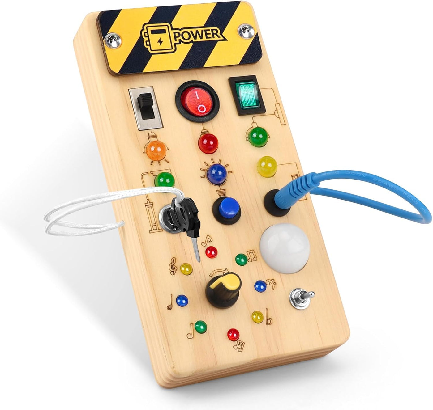 Montessori Busy Board aus Holz mit LED-Lichtern – Lernspielzeug für 3-Jährige, Kreatives Spielzeug zur Förderung der Motorik und Farben 1