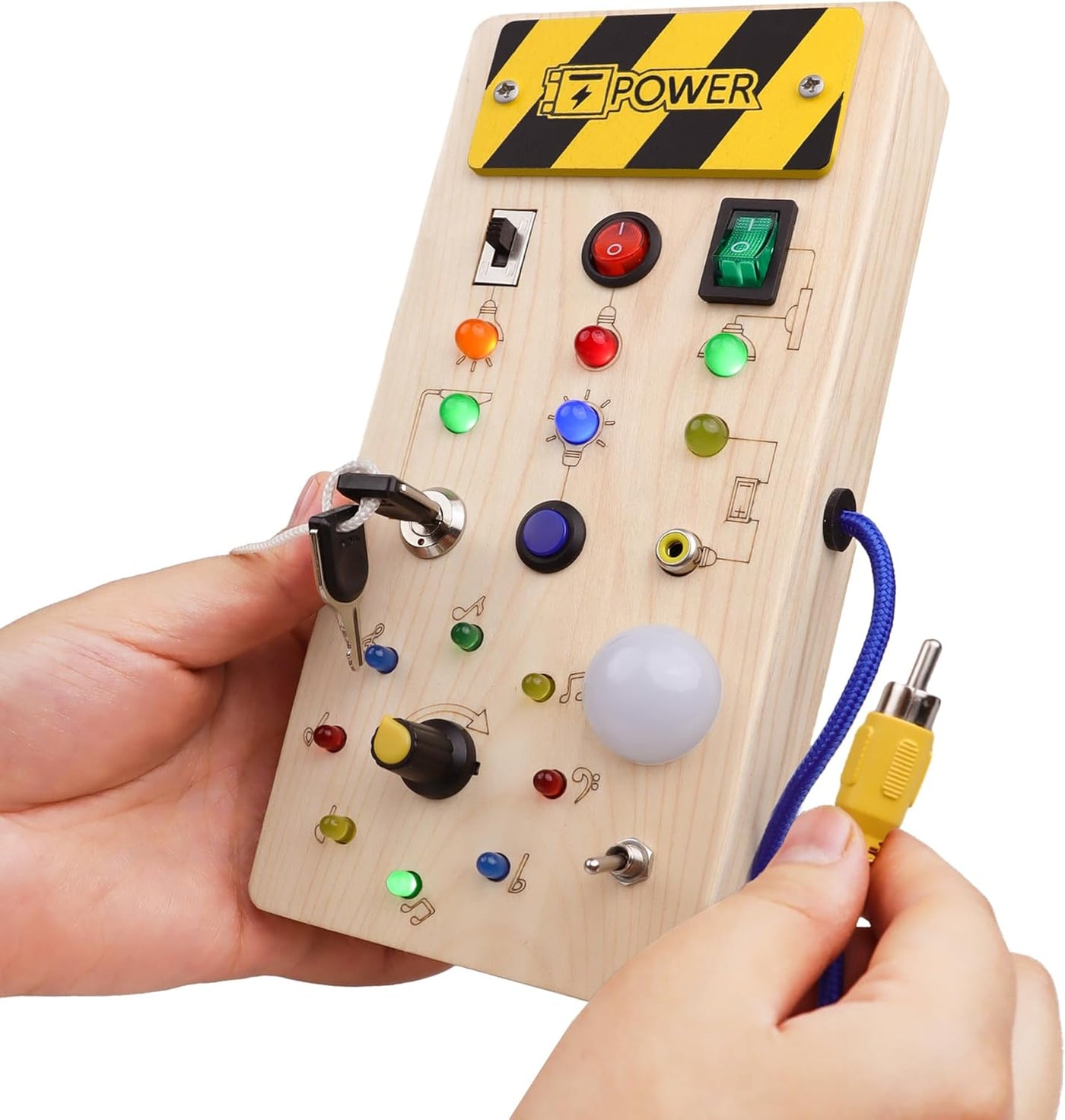 Montessori Busy Board aus Holz mit LED-Lichtern – Lernspielzeug für 3-Jährige, Kreatives Spielzeug zur Förderung der Motorik und Farben 3