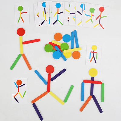 Montessori Holz Puzzle für Kinder – Feinmotorik Training mit 20 Holzstäben, 10 Scheiben und 20 Karten, Interaktives Lernspielzeug 1