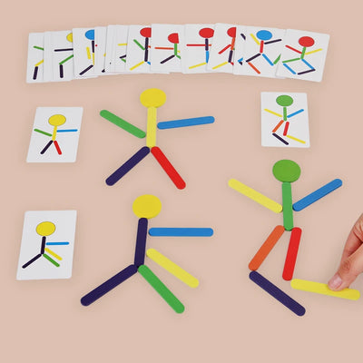 Montessori Holz Puzzle für Kinder – Feinmotorik Training mit 20 Holzstäben, 10 Scheiben und 20 Karten, Interaktives Lernspielzeug 2