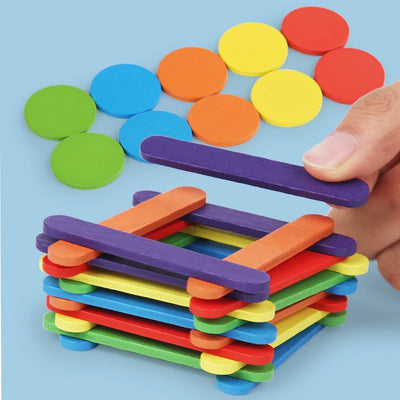 Montessori Holz Puzzle für Kinder – Feinmotorik Training mit 20 Holzstäben, 10 Scheiben und 20 Karten, Interaktives Lernspielzeug 3