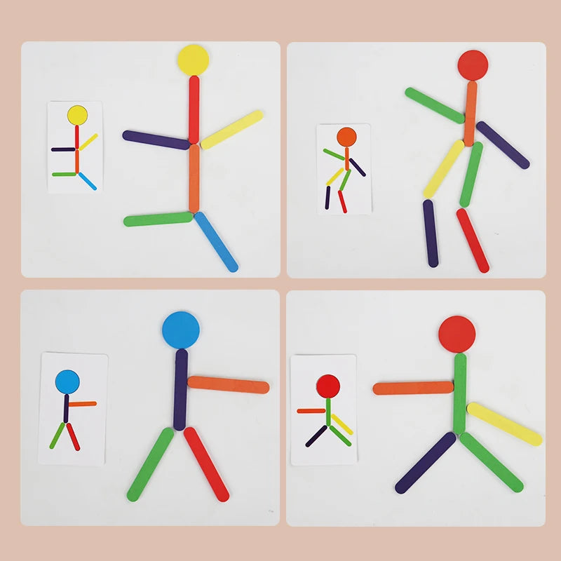 Montessori Holz Puzzle für Kinder – Feinmotorik Training mit 20 Holzstäben, 10 Scheiben und 20 Karten, Interaktives Lernspielzeug 4