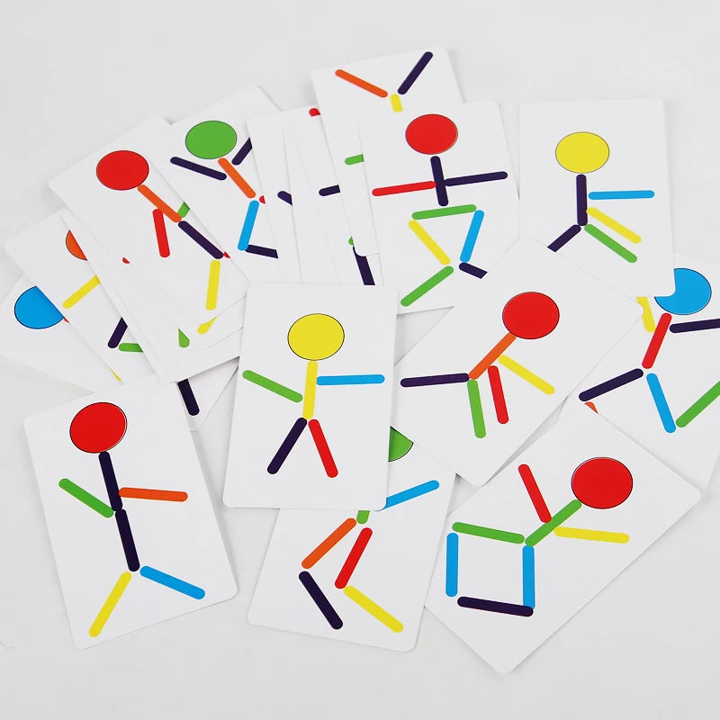 Montessori Holz Puzzle für Kinder – Feinmotorik Training mit 20 Holzstäben, 10 Scheiben und 20 Karten, Interaktives Lernspielzeug 5