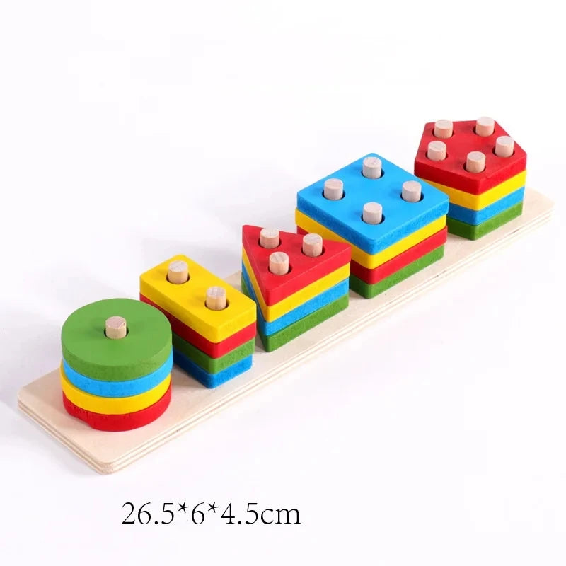Montessori Holzblock Spielzeug für Kinder – Geometrische Formen und Farben Sortierpuzzle 8