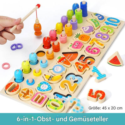 Montessori Holzpuzzle für Säuglinge und Kleinkinder – Steckpuzzle mit Zahlen, Obst und Gemüse – Sicheres Lernspielzeug aus Echtholz 0