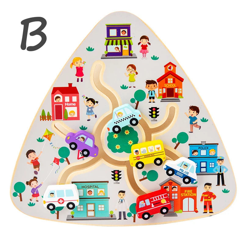 Montessori Holzspielzeug Labyrinthspiel Doppelseitig – 23 x 23 cm mit Tier- und Obstmotiven für Kinder zur Förderung motorischer Fähigkeiten 10