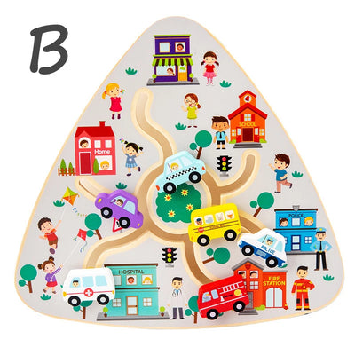 Montessori Holzspielzeug Labyrinthspiel Doppelseitig – 23 x 23 cm mit Tier- und Obstmotiven für Kinder zur Förderung motorischer Fähigkeiten 10