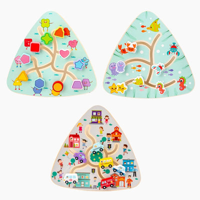 Montessori Holzspielzeug Labyrinthspiel Doppelseitig – 23 x 23 cm mit Tier- und Obstmotiven für Kinder zur Förderung motorischer Fähigkeiten 5