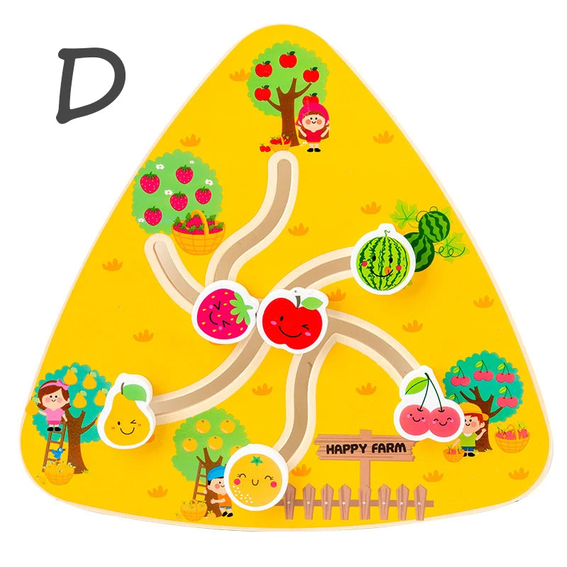 Montessori Holzspielzeug Labyrinthspiel Doppelseitig – 23 x 23 cm mit Tier- und Obstmotiven für Kinder zur Förderung motorischer Fähigkeiten 9