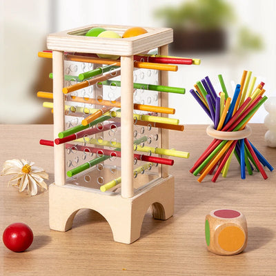 Montessori Holzspielzeug für Eltern-Kind-Interaktion – 4-seitiges Acryl-Zylinderspiel zur Förderung der Feinmotorik und Kreativität 0