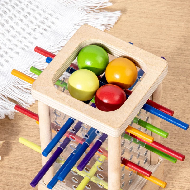 Montessori Holzspielzeug für Eltern-Kind-Interaktion – 4-seitiges Acryl-Zylinderspiel zur Förderung der Feinmotorik und Kreativität 1