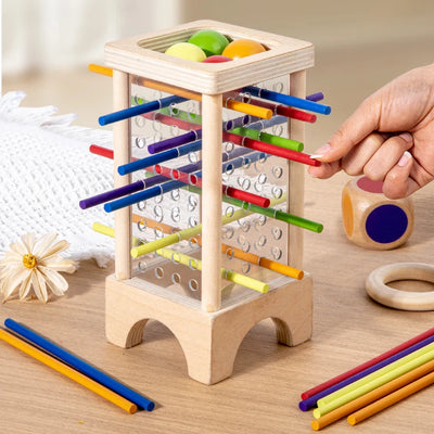 Montessori Holzspielzeug für Eltern-Kind-Interaktion – 4-seitiges Acryl-Zylinderspiel zur Förderung der Feinmotorik und Kreativität 3