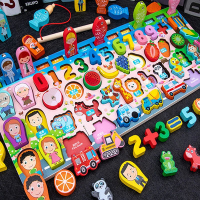 Montessori Lernspielzeug aus Holz für Kinder – Mathe- und Puzzle-Spiel ab 3 Jahre mit Farben und Formen 0