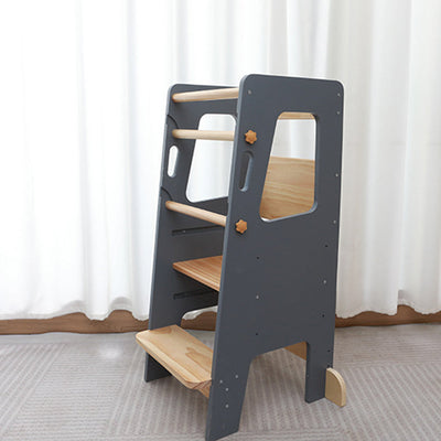 Montessori Lernturm aus Holz für Kinder – Höhenverstellbar, Wasserabweisend, Rutschfeste Trittfläche, Grau 2