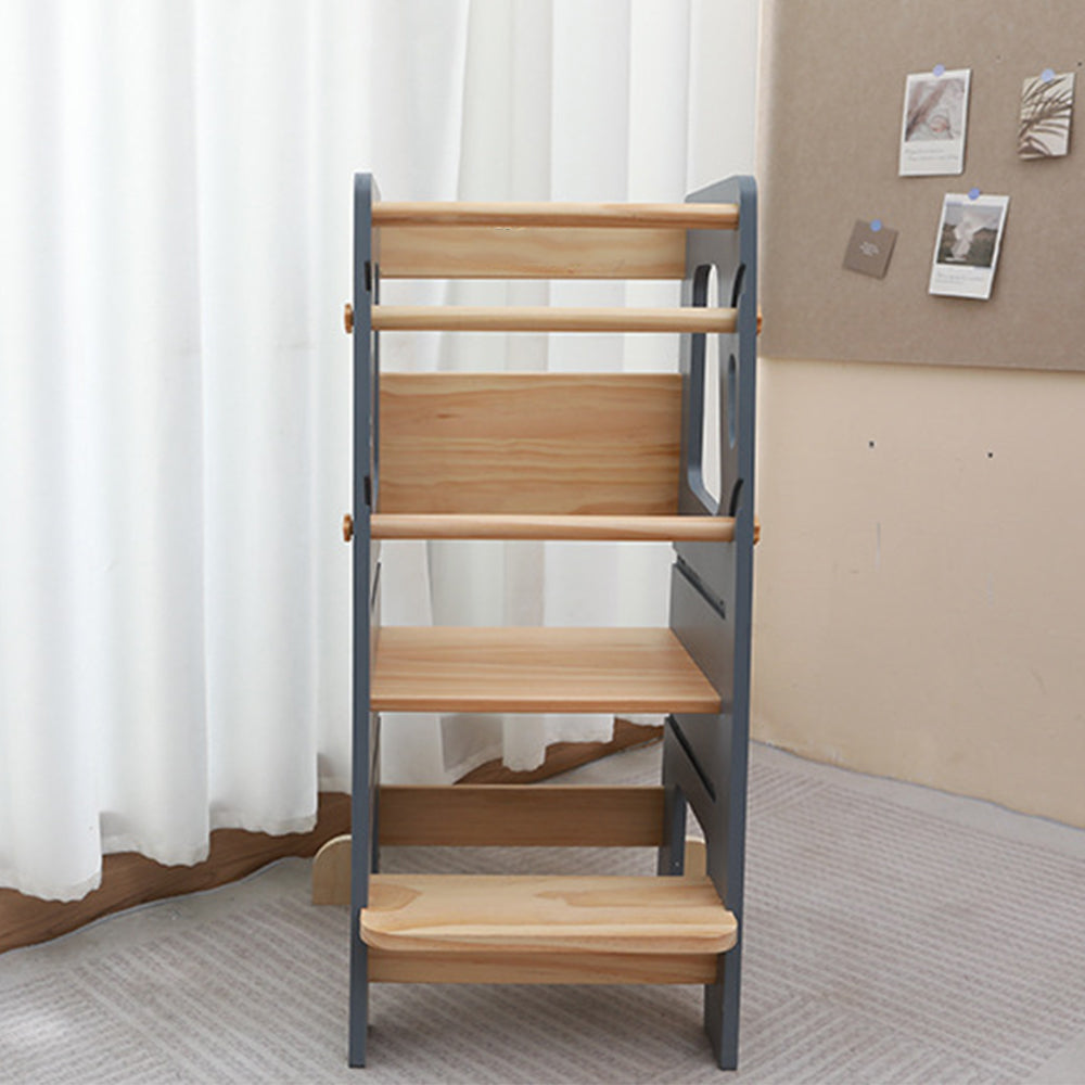 Montessori Lernturm aus Holz für Kinder – Höhenverstellbar, Wasserabweisend, Rutschfeste Trittfläche, Grau 6