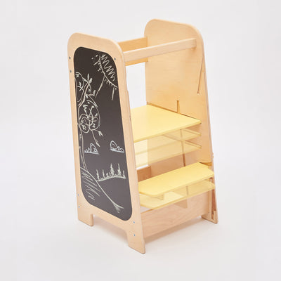 Montessori Lernturm für Kinder mit Busy Board – 5-in-1 Aktivitätsstation aus Birkenholz, höhenverstellbar, sicher und multifunktional 7