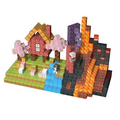 Montessori Magnetische Bausteine Set 128 Teile – Kreative Bauprojekte mit Lava-Wasserfall-Design für Kinder ab 3 Jahren 2
