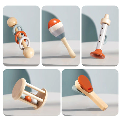 Montessori Musikinstrumente Set aus Holz – 5-teiliges Spielzeug für musikalische Früherziehung ab 8 Monaten 7