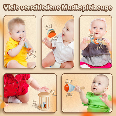 Montessori Musikinstrumente Set aus Holz – 5-teiliges Spielzeug für musikalische Früherziehung ab 8 Monaten 8