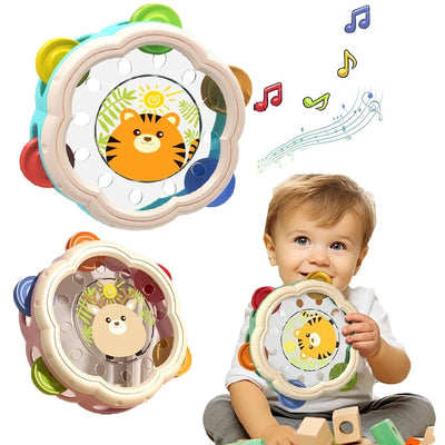 Montessori Musikinstrumente für Babys – Interaktive Trommel und Tamburin für 0-12 Monate 0