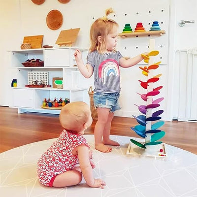 Montessori Regenbogen Murmel Holzturm – Pädagogisches Holzspielzeug für Kinder ab 1 Jahr zur Förderung motorischer Fähigkeiten 1