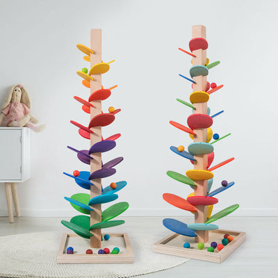 Montessori Regenbogen Murmel Holzturm – Pädagogisches Holzspielzeug für Kinder ab 1 Jahr zur Förderung motorischer Fähigkeiten 2