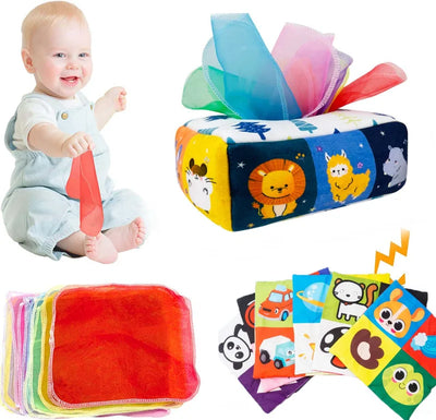 Montessori Spielzeug Magische Taschentuchbox für Babys – Pädagogisches Sensorisches Spielzeug zur Förderung der Fingerfertigkeit 0