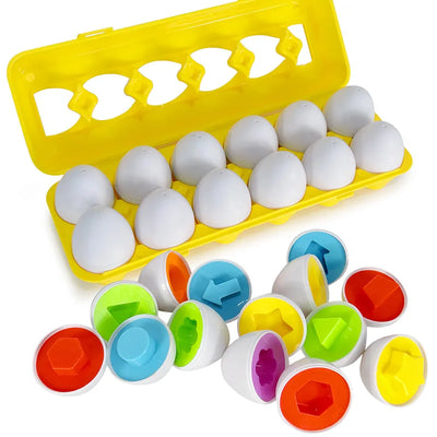 Montessori Spielzeug Set mit 12 bunten Eiern für Kleinkinder – Pädagogisches Formsortierspiel 0