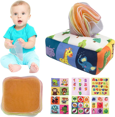 Sensorische Montessori-Box für Babys – Lernspielzeug mit Bunter Seidenschals und Krepppapier, Fördert Feinmotorik und Sinne 0